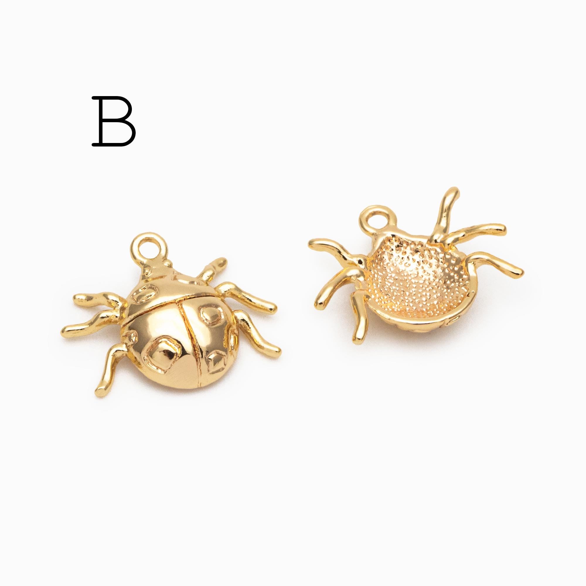 10pcs Gold/ Silver Ladybug Beetle Spider Charms, Insect Pendant, Jewelry Supplies, Earring Findings, Jewelry Making(GB-2666)